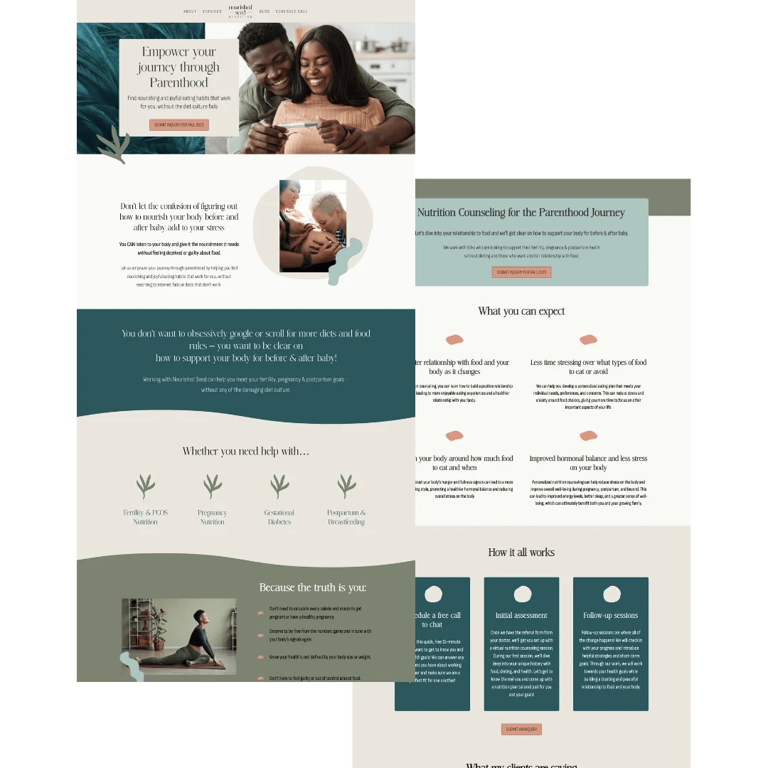 Nourished Seed Nutrition, Branding & Website for Prenatal Dietitian
